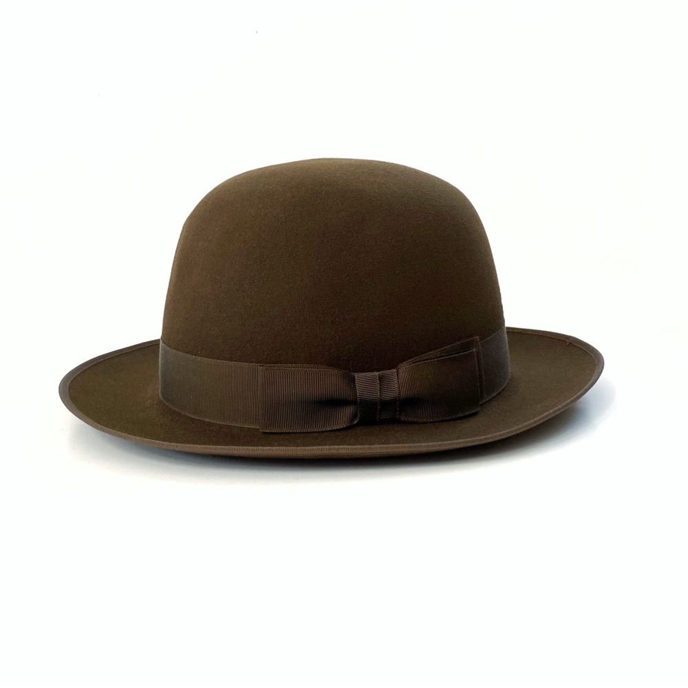 OPTIMO CHICAGO Dark Brown Bison brim hat fedora grosgrain ribbon detail - Picture 3 of 14